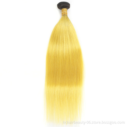 Wholesale Price Ombre T1B/yellow Brazilian Straight Hair Bundles With Lace Closure and Frontal with Dark Roots